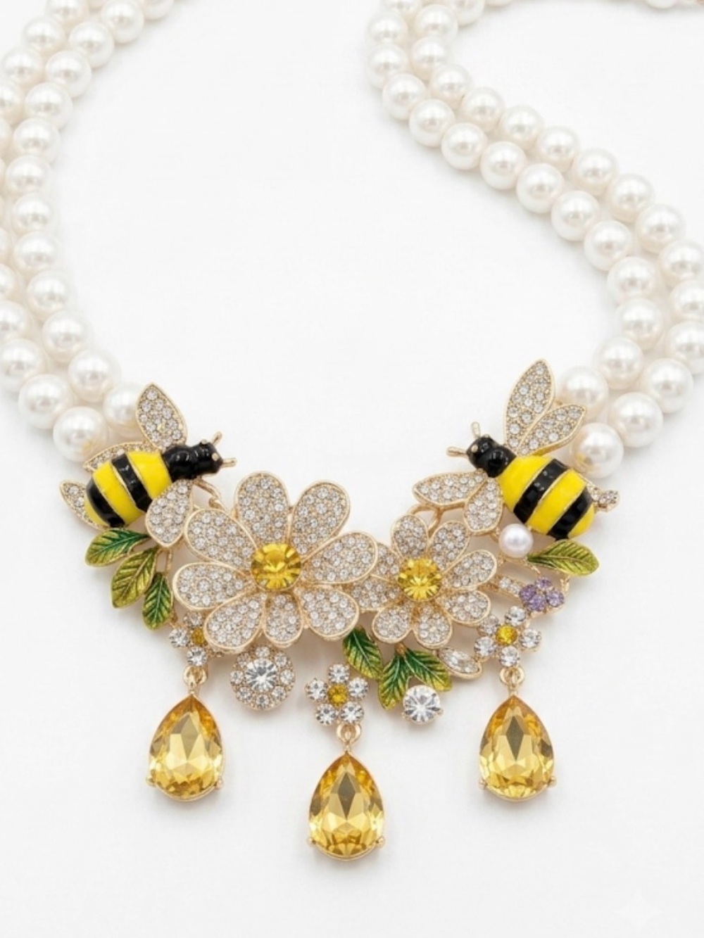 NWT ⚜️🐝⚜️ EYE CANDY LA Honey Bee Bouquet Crystal Pearl Statement Necklace
